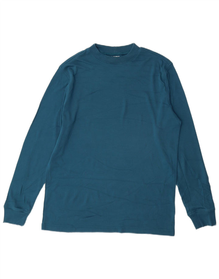 Lands End Herren-Oberteil, langärmelig, mittelblaue Baumwolle