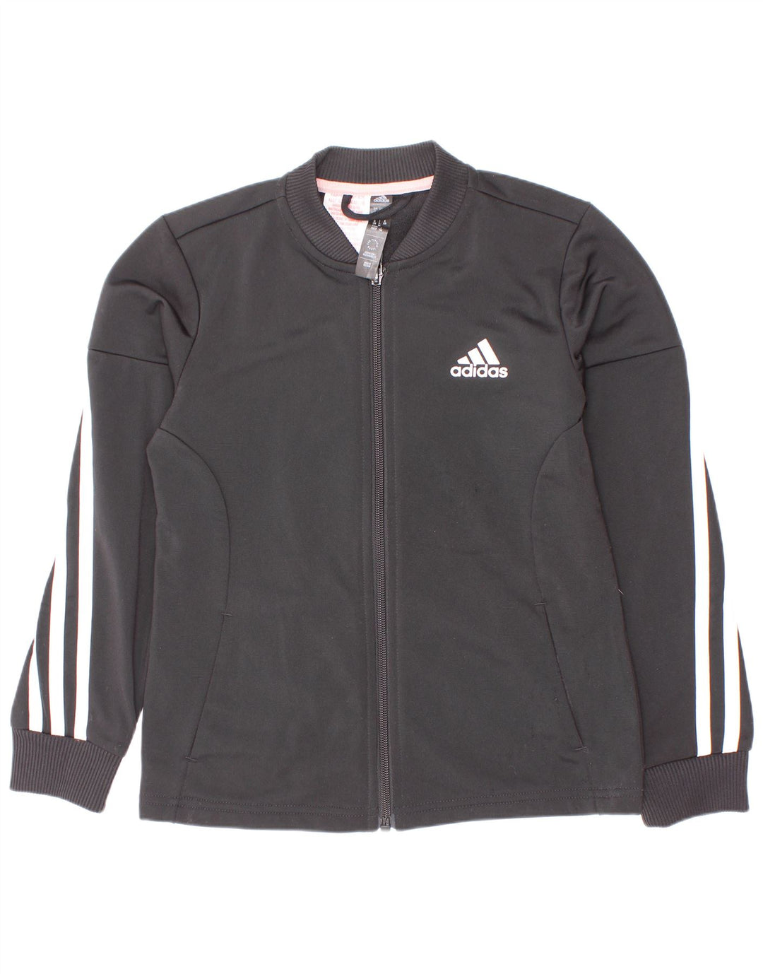 Adidas Mädchen-Trainingsanzug-Top-Jacke, 7–8 Jahre, schwarzes Nadelstreifen-Polyester