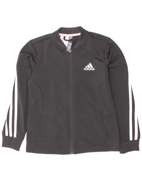 Adidas Mädchen-Trainingsanzug-Top-Jacke, 7–8 Jahre, schwarzes Nadelstreifen-Polyester