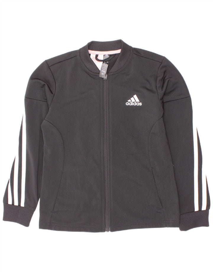 Adidas Mädchen-Trainingsanzug-Top-Jacke, 7–8 Jahre, schwarzes Nadelstreifen-Polyester