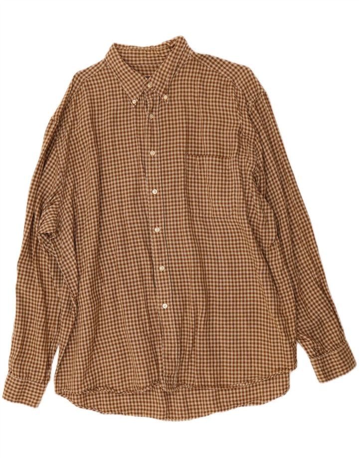 EDDIE BAUER Mens Shirt XL Brown Gingham Linen Vintage Eddie Bauer and Second-Hand Eddie Bauer from Messina Hembry 