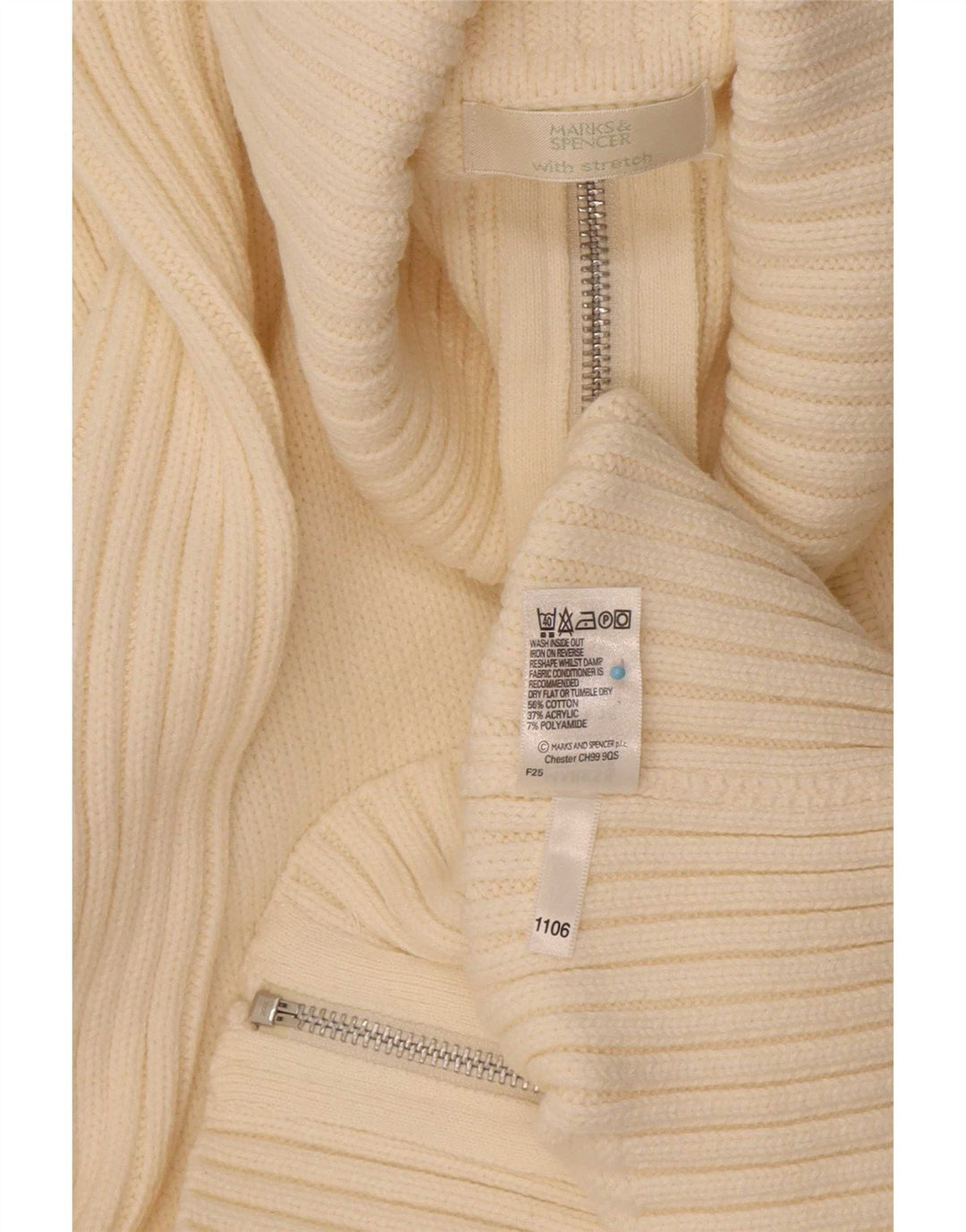 Marks & Spencer Damen-Cardigan mit durchgehendem Reißverschluss, UK 16, Größe L, gebrochenes Weiß