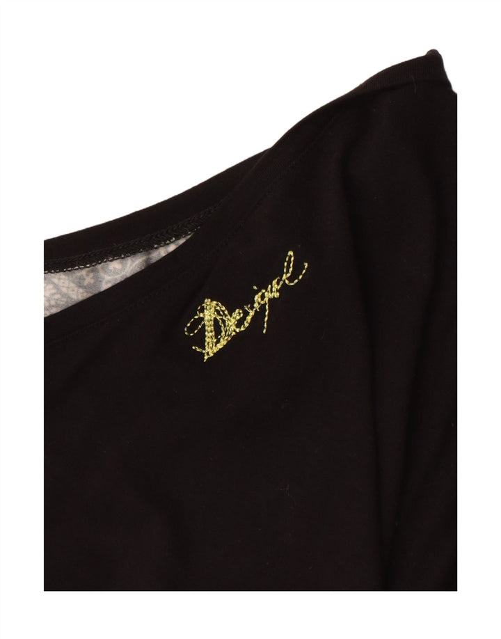 DESIGUAL Damen Grafik-T-Shirt-Oberteil UK 14 Mittelschwarz geblümt