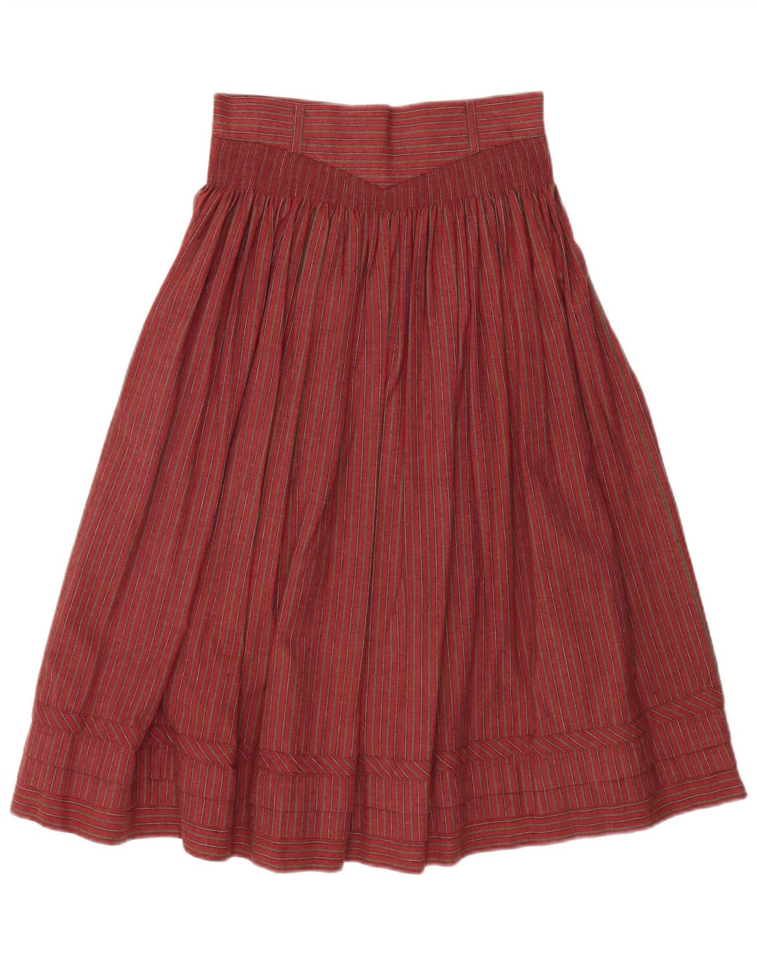VINTAGE Damen-Rock in A-Linie mit hoher Taille, W28, mittelrot, gestreift, Baumwolle