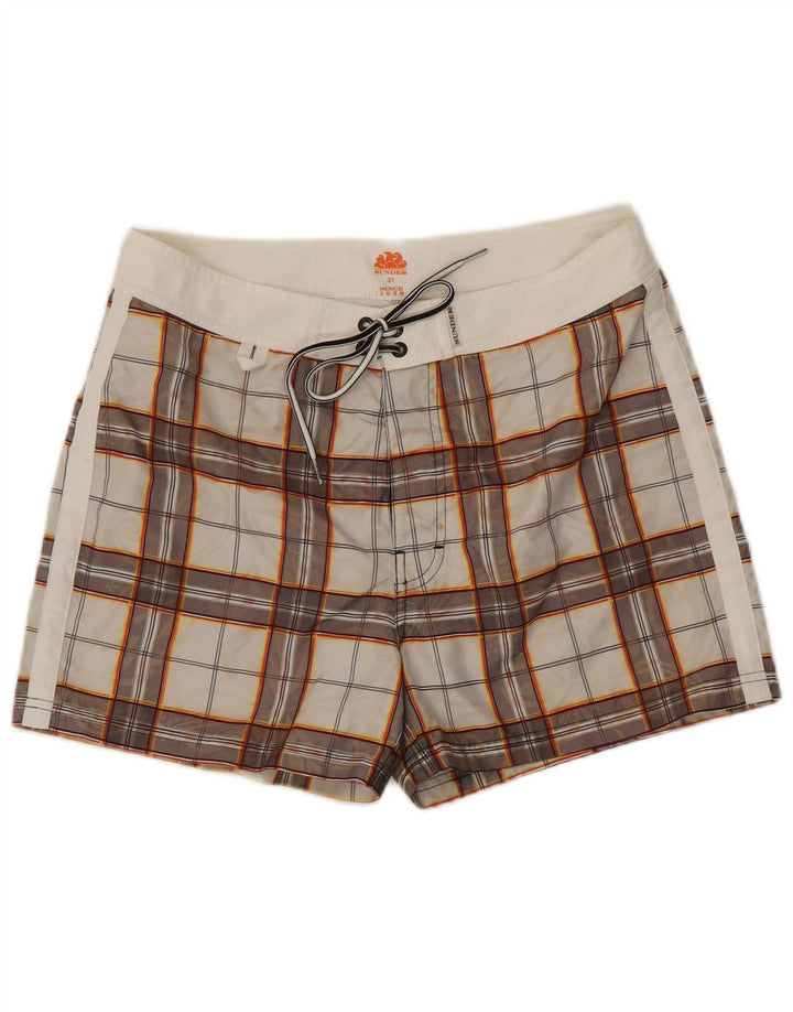 Sundek Herren-Badeshorts, mittelweiß, kariert, Polyester