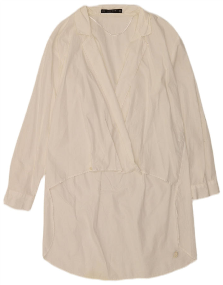 Zara Damen Langarm-Etuikleid UK 10 Small Weiße Baumwolle