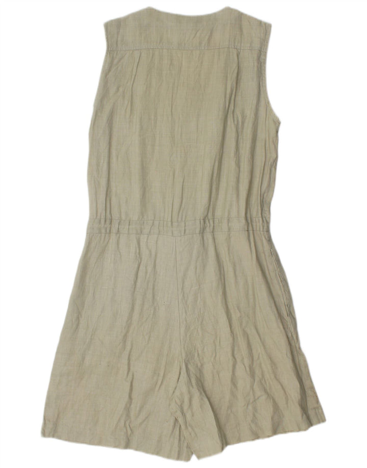 Vintage Damen Ärmelloser Playsuit UK 12 Medium Khaki Leinen
