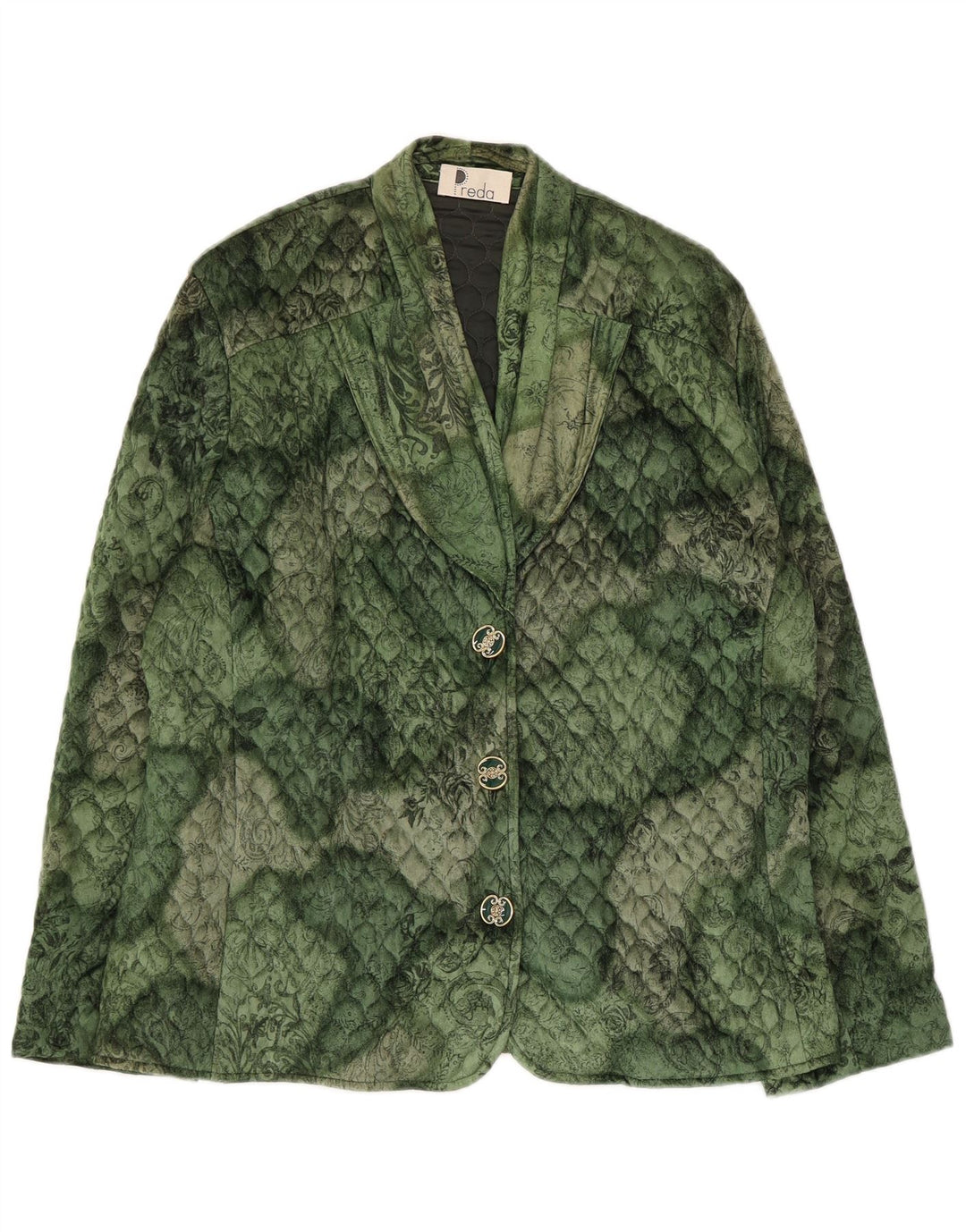 Vintage Damen 3-Knopf-Steppblazer Jacke UK 16 Großes grünes Blumenmuster