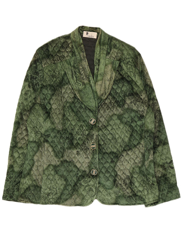 Vintage Damen 3-Knopf-Steppblazer Jacke UK 16 Großes grünes Blumenmuster