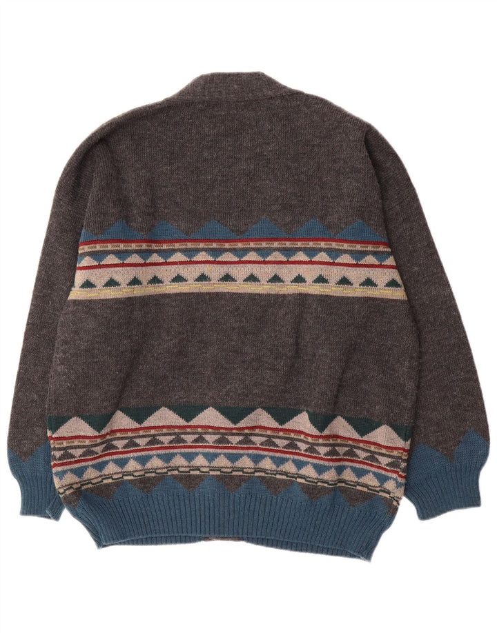 Vintage Herren Cardigan Pullover XL Grau Geometrisch