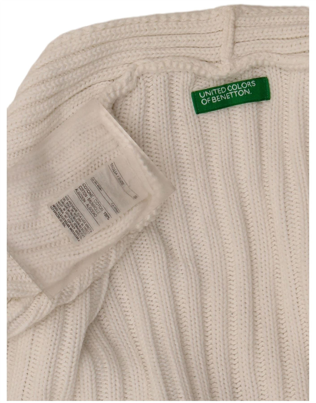 Benetton Damen-Pullover mit V-Ausschnitt, Gr. 10, Größe S, weiße Baumwolle