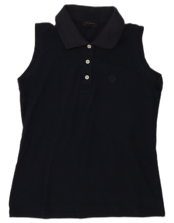 Sergio Tacchini Damen ärmelloses Poloshirt UK 14 Large Marineblau Baumwolle
