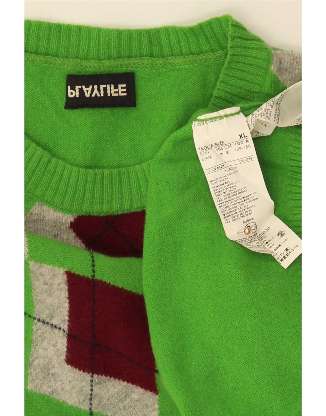 Playlife Herren-Pullover mit Rundhalsausschnitt, XL, grüne Argyle-/Diamantwolle