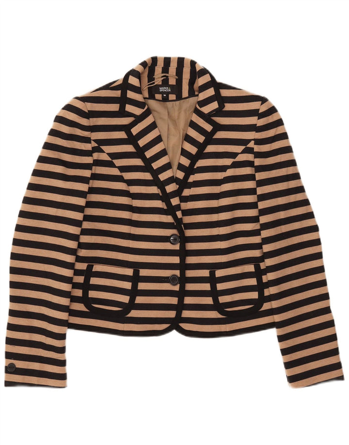 Marks & Spencer Damen Crop Blazer Jacke UK 10 Small Beige gestreift