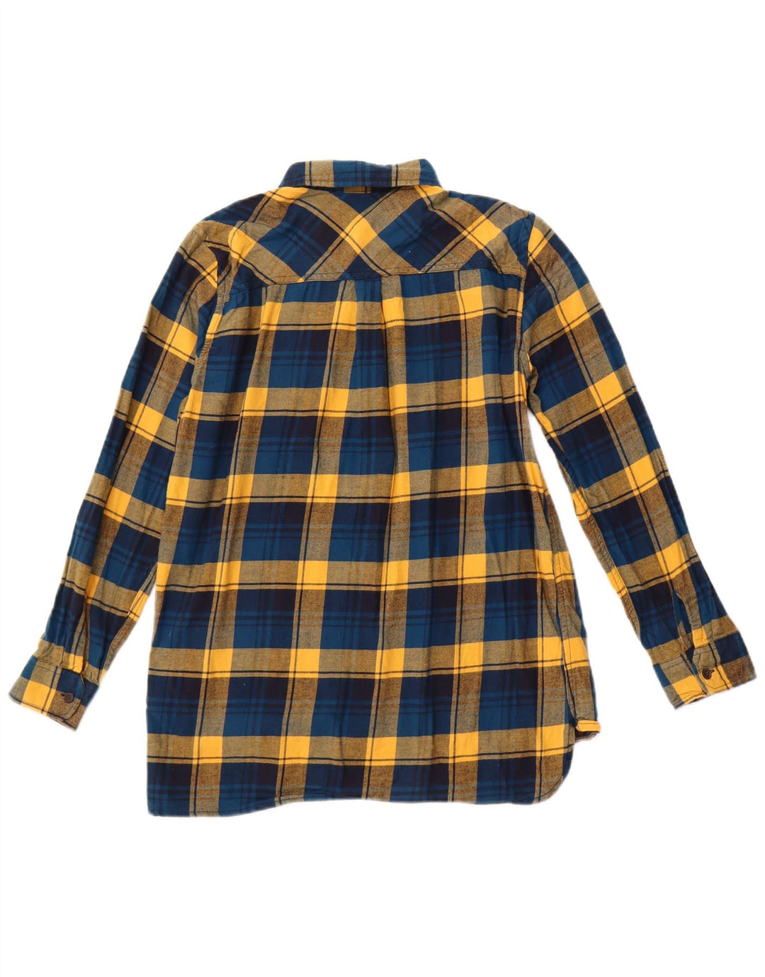 EDDIE BAUER Damen Pullover Flanellhemd UK 12 Mittelblau karierte Baumwolle