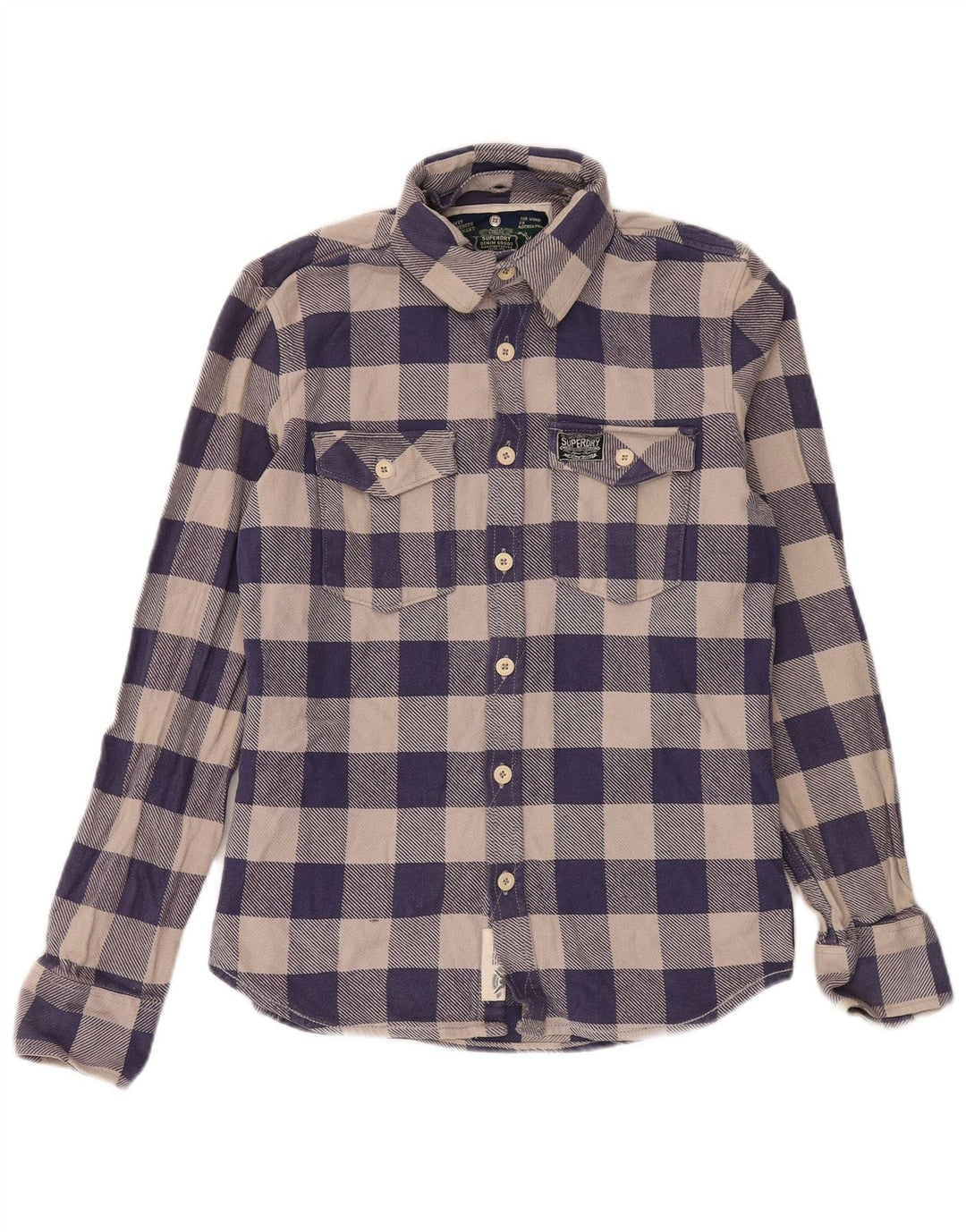 Superdry Herren-Flanellhemd, groß, marineblau, Gingham-Baumwolle
