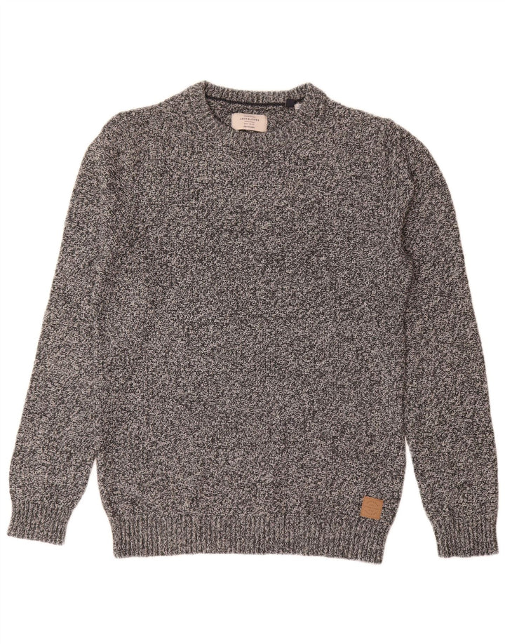 Jack & Jones Herren-Pullover mit Rundhalsausschnitt, mittelgrau gesprenkelte Baumwolle