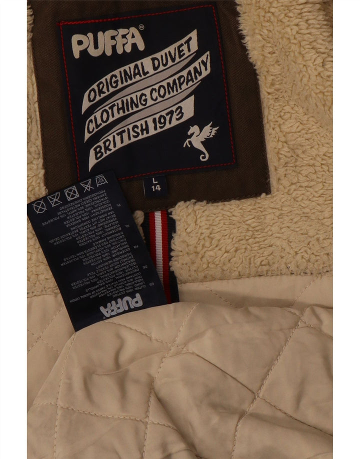 Puffa Damen-Parka mit Kapuze, UK 14, Größe L, braun, Baumwolle