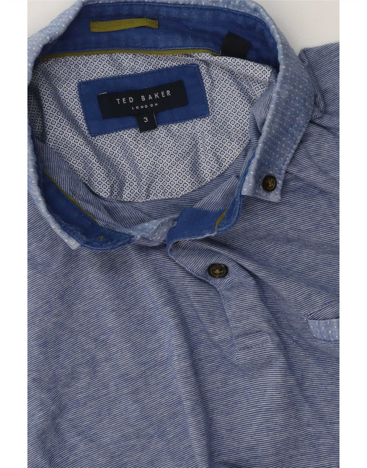 Ted Baker Herren-Poloshirt, Größe 3, mittelblau gestreift