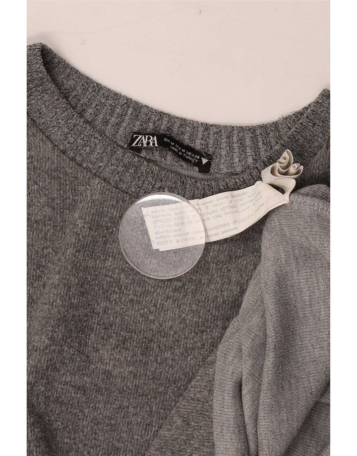 Zara Damen-Pullover mit Rundhalsausschnitt, UK 14, mittelgrau gefleckte Baumwolle