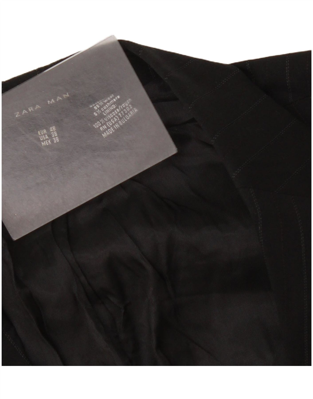 Zara Herren-Blazer mit 2 Knöpfen, EU 48, mittelschwarze Nadelstreifenwolle