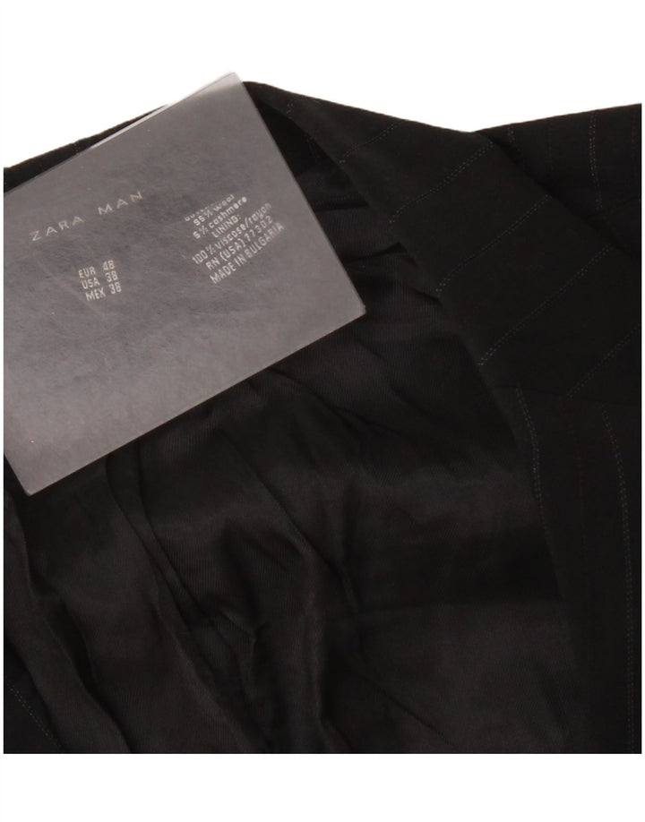 Zara Herren-Blazer mit 2 Knöpfen, EU 48, mittelschwarze Nadelstreifenwolle