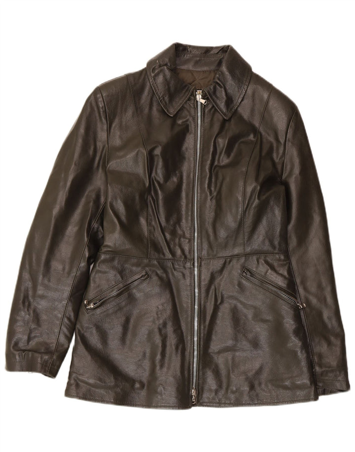 Vintage Damen Lederjacke UK 10 Small Khaki