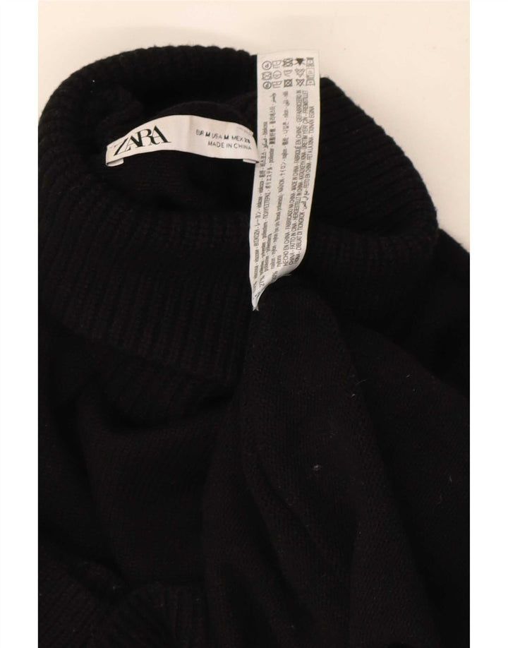Zara Damen Crop Rollkragenpullover Pullover UK 14 Mittelschwarze Viskose