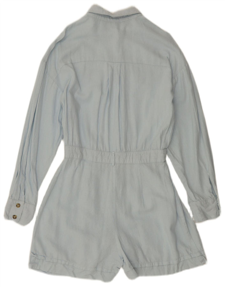 ZARA Damen Langarm-Playsuit UK 10 Small Blaues Leinen