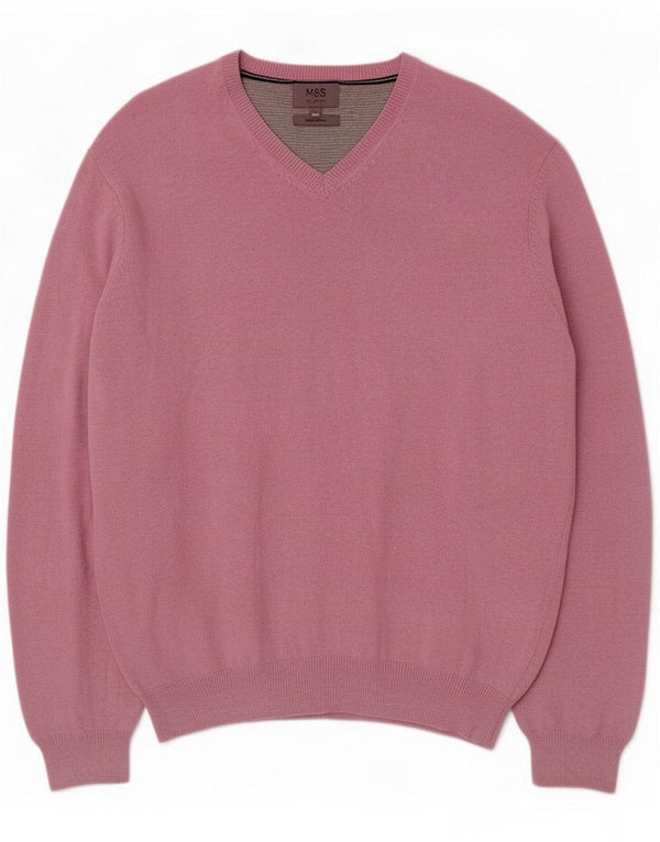 Marks & Spencer Herren-Pullover mit V-Ausschnitt, 2XL, rosa Baumwolle