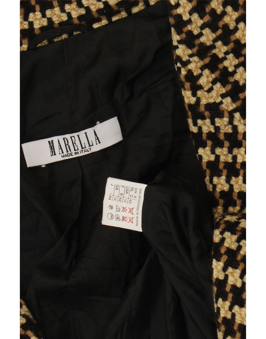 Marella Damen-Blazer mit 1 Knopf, Gr. 14, Braun, Hahnentrittmuster