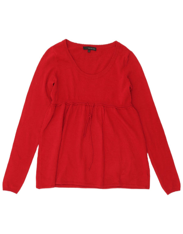 CALVIN KLEIN JEANS Damen-Pullover mit grafischem U-Boot-Ausschnitt, Gr. 10, Größe S, Rot