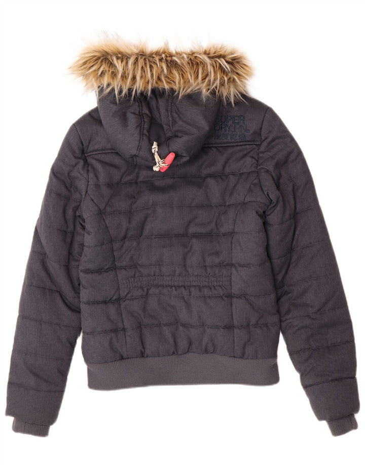 Superdry Damen Bomberjacke mit Kapuze, wattiert, Gr. 8, Größe S, Grau, Polyester