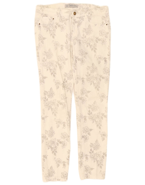 Zara Damen Trafaluc Slim Freizeithose EU 38 Small W28 L27 Weiß geblümt