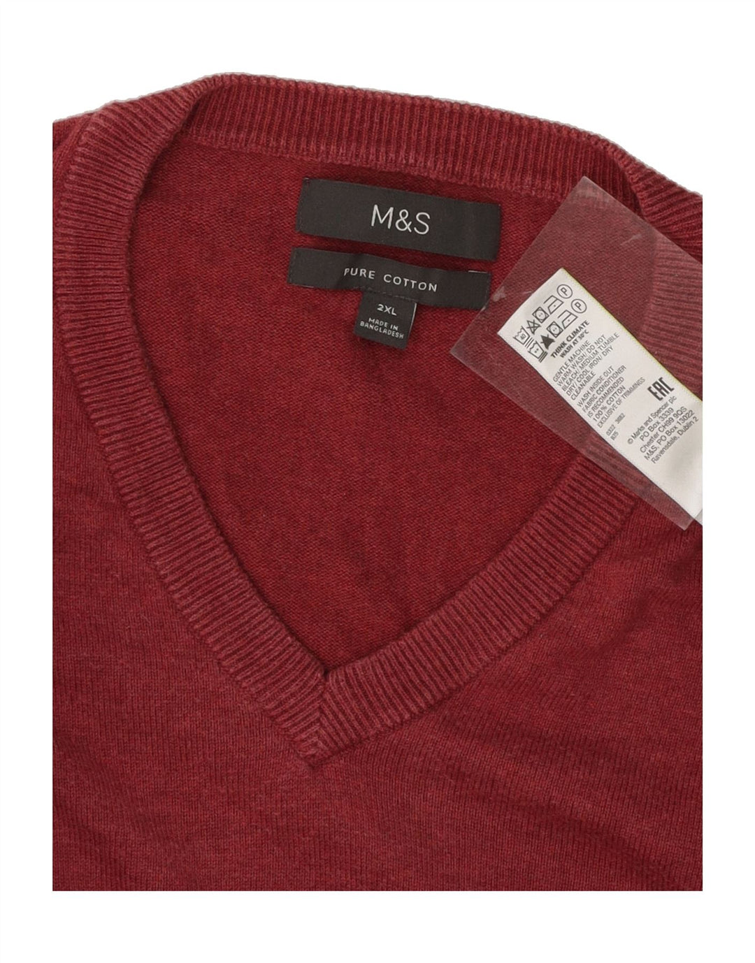MARKS & SPENCER Mens V-Neck Jumper Sweater 2XL Red Cotton Vintage Marks & Spencer and Second-Hand Marks & Spencer from Messina Hembry 