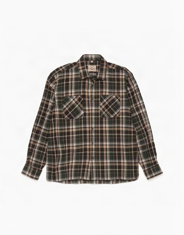 Follie Herren-Flanellhemd, Größe 47/48, 3XL, grün karierte Baumwolle