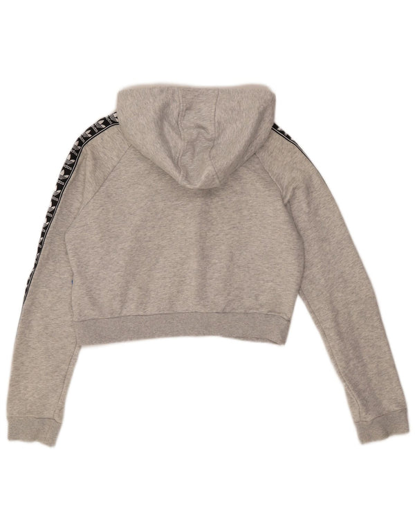 Adidas Damen Crop Graphic Hoodie Pullover UK 12 Mittelgrau Farbblock