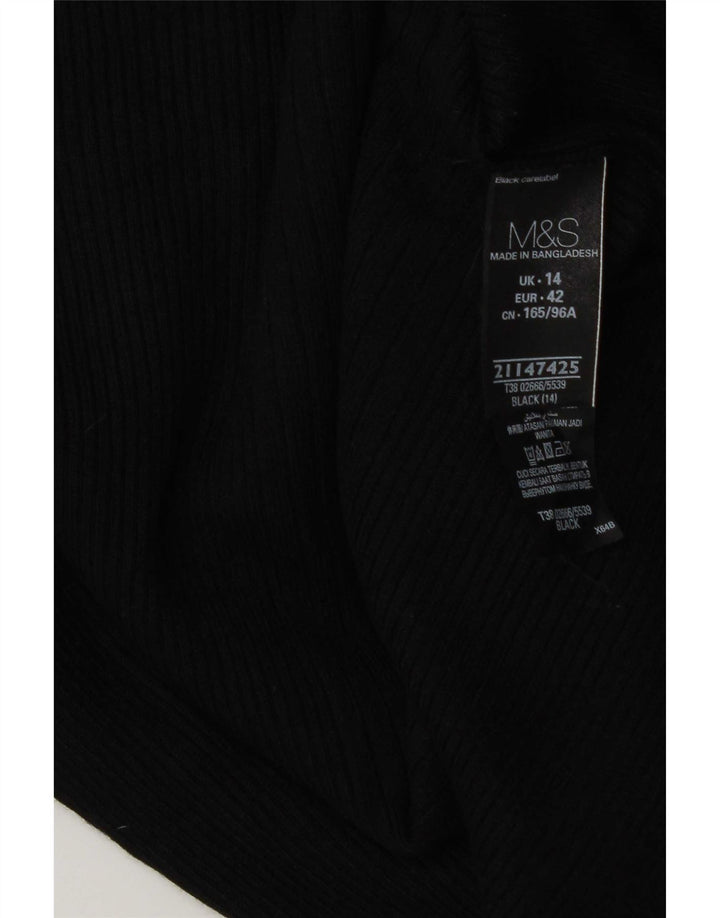 Marks & Spencer Damen Top Langarm UK 14 Medium Schwarz Viskose