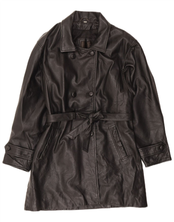 Santini Damen Ledermantel UK 14 Mittelschwarzes Leder