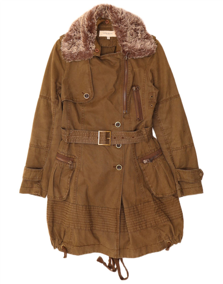 Karen Millen Damen Parka Jacke UK 10 Small Braune Baumwolle