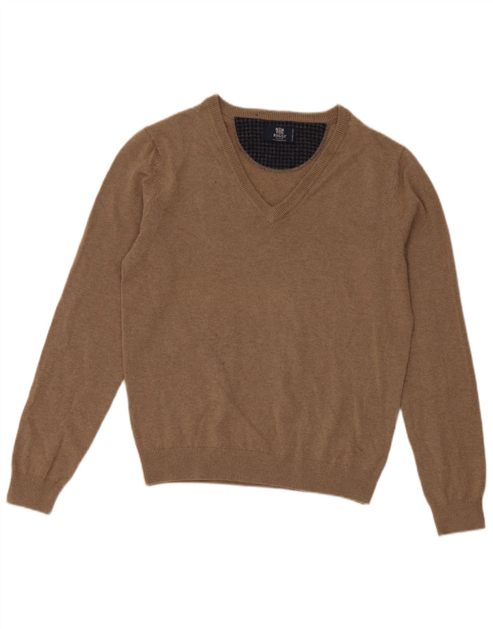 Boggi Herren-Pullover mit V-Ausschnitt, kleine beige Wolle