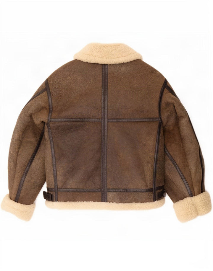 Wallace Sacks Herren Shearling Jacke UK 40 Large Graues Leder