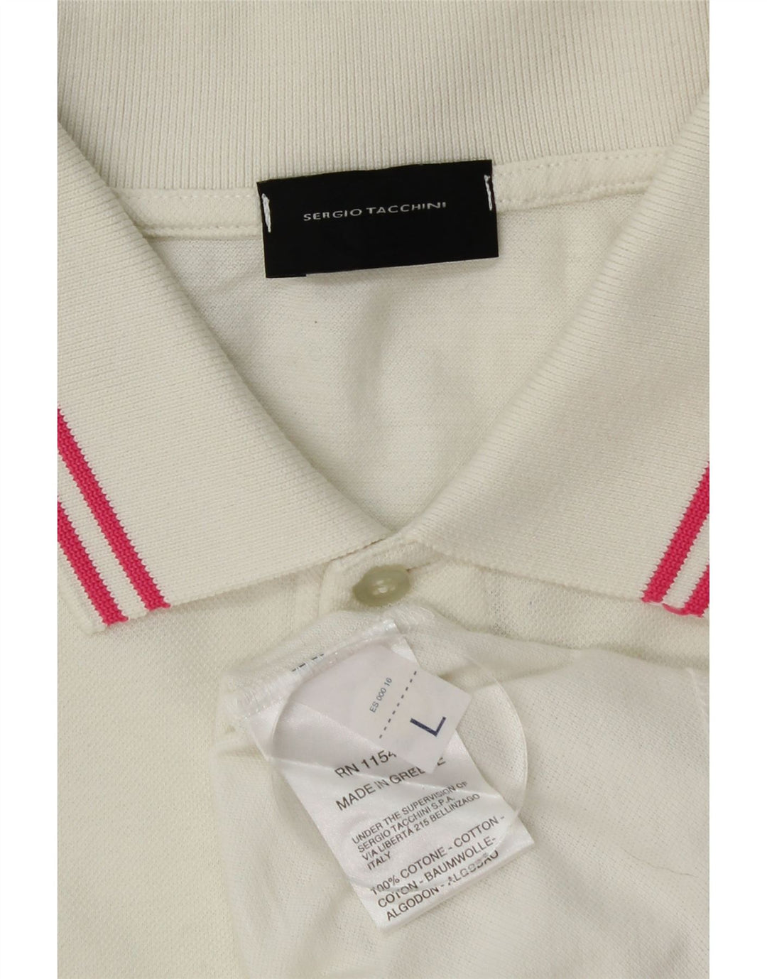 SERGIO TACCHINI Herren-Langarm-Poloshirt, groß, cremefarbene Baumwolle