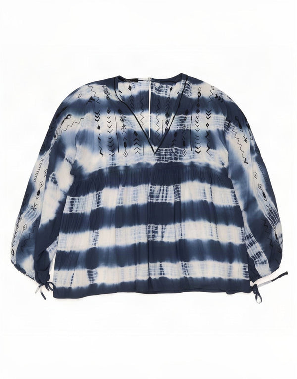 Vintage Damen LangarmBluse Top Größe 1 UK18 XL Marineblau Tie Dye