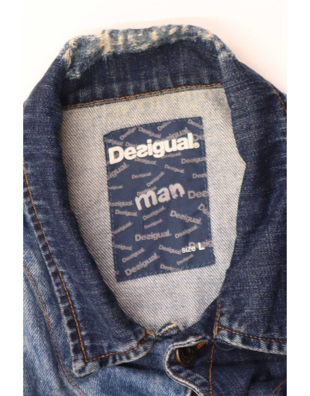 Desigual Herren Jeansjacke UK 40 Große blaue Baumwolle