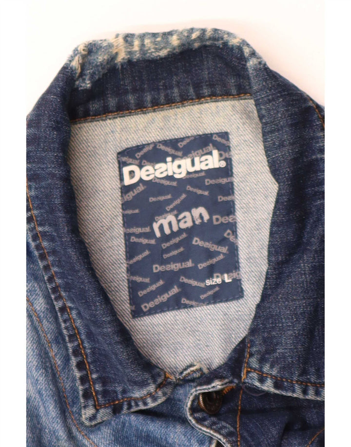 Desigual Herren Jeansjacke UK 40 Große blaue Baumwolle