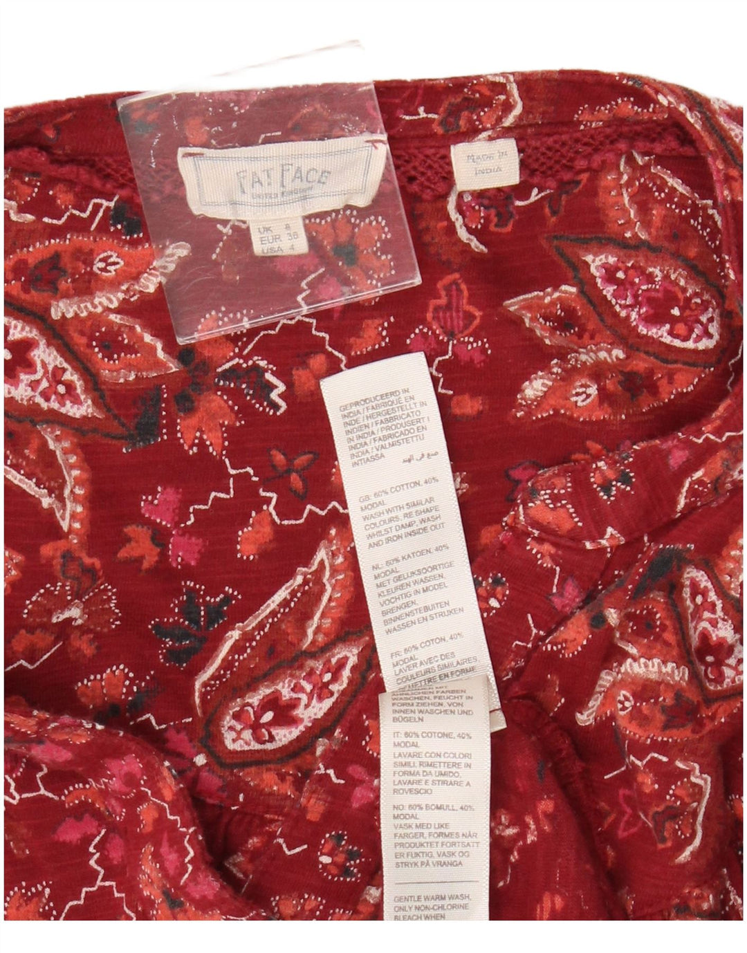 Fat Face Damen-Hemdbluse in Übergröße, Gr. 8, Größe S, rot, geblümt, Baumwolle