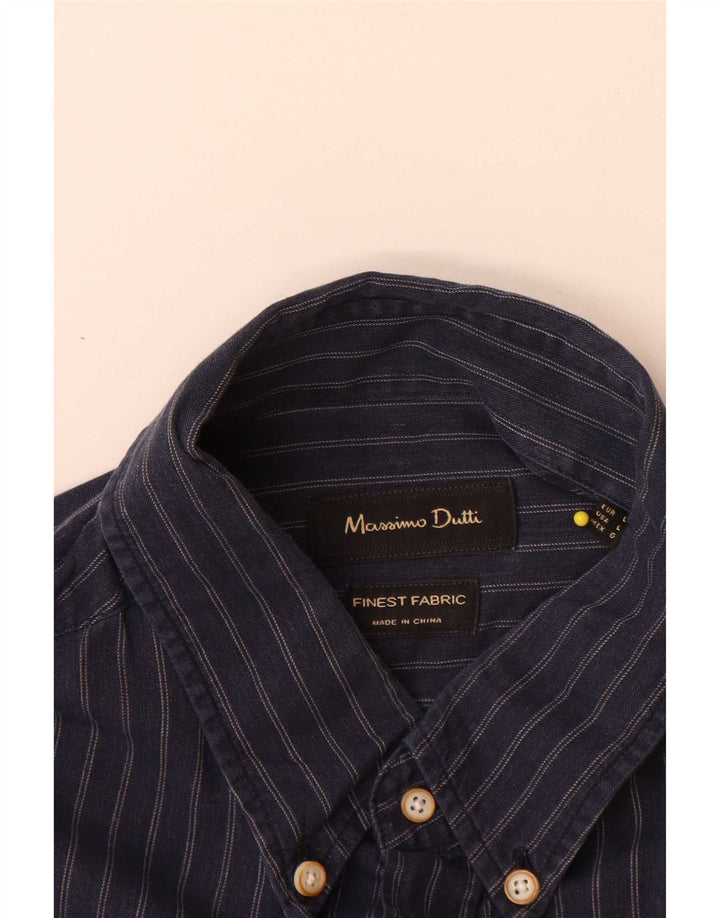 Massimo Dutti Herrenhemd, groß, marineblau, Nadelstreifen, Baumwolle