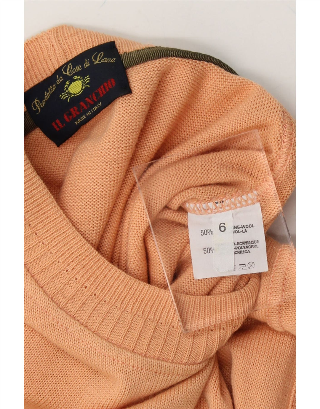 IL GRANCHIO Mens Crew Neck Jumper Sweater Large Orange Wool Vintage Il Granchio and Second-Hand Il Granchio from Messina Hembry 