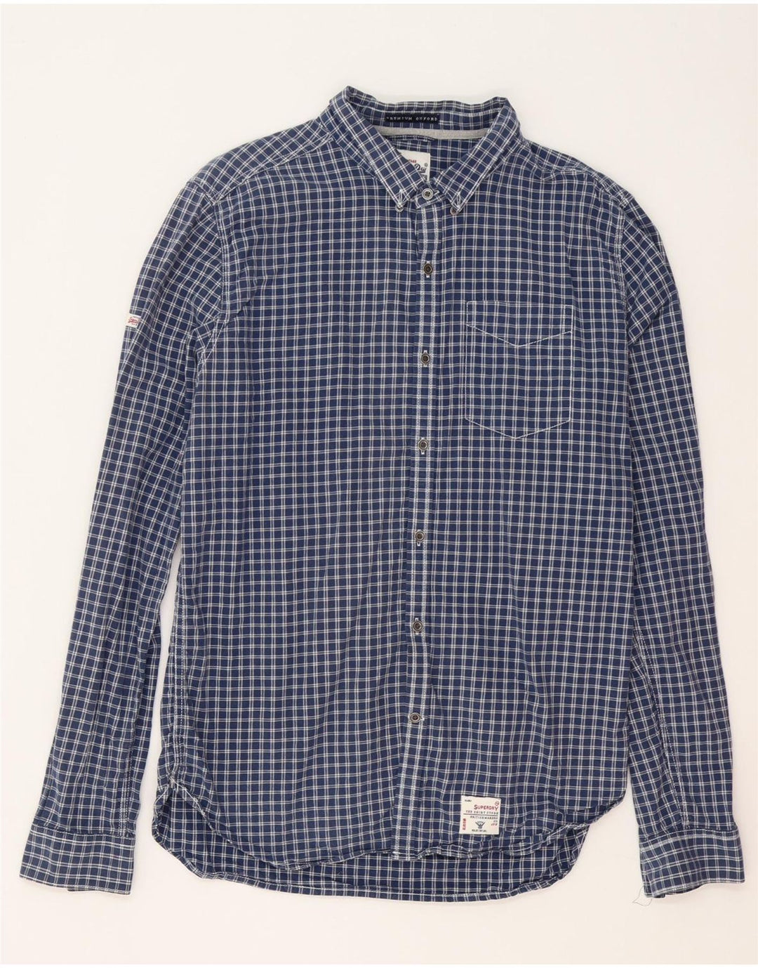 Superdry Herrenhemd XL aus marineblauer Gingham-Baumwolle